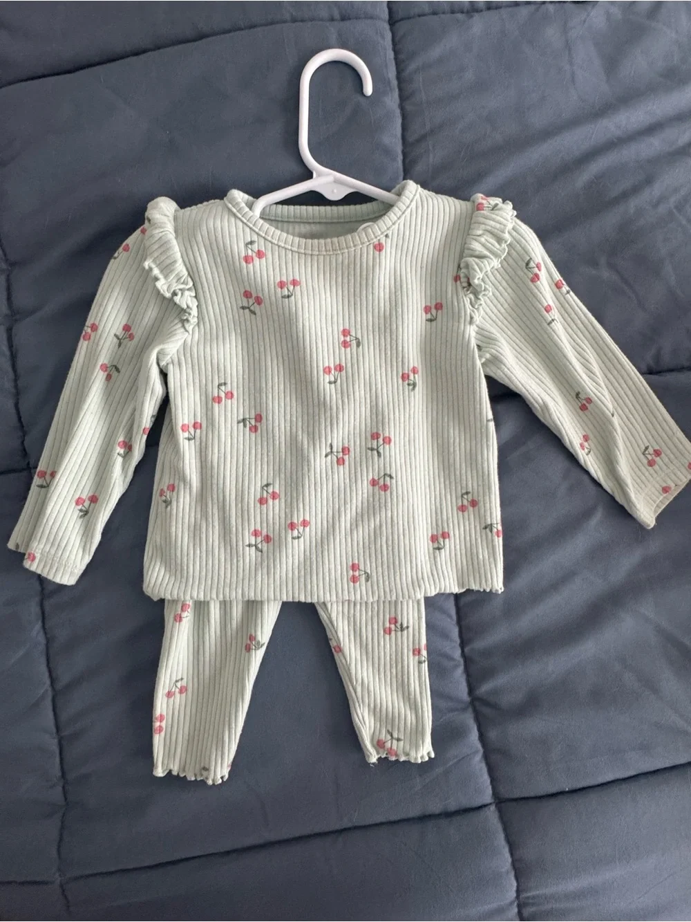 cloud island Mint Green Floral Ribbed Pajama Set